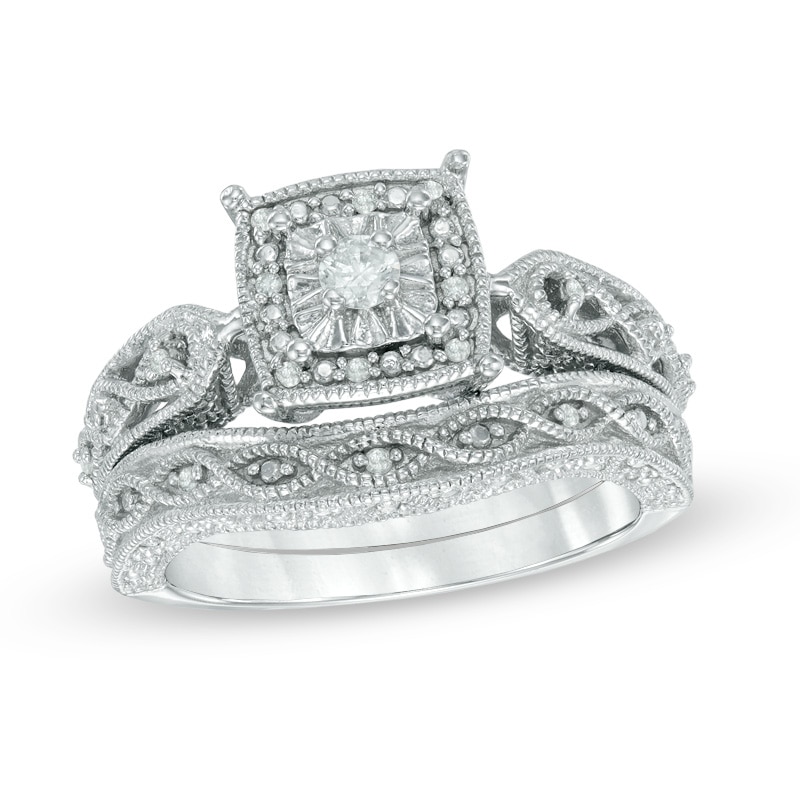 0.20 CT. T.W. Diamond Cascading Bridal Set in Sterling Silver