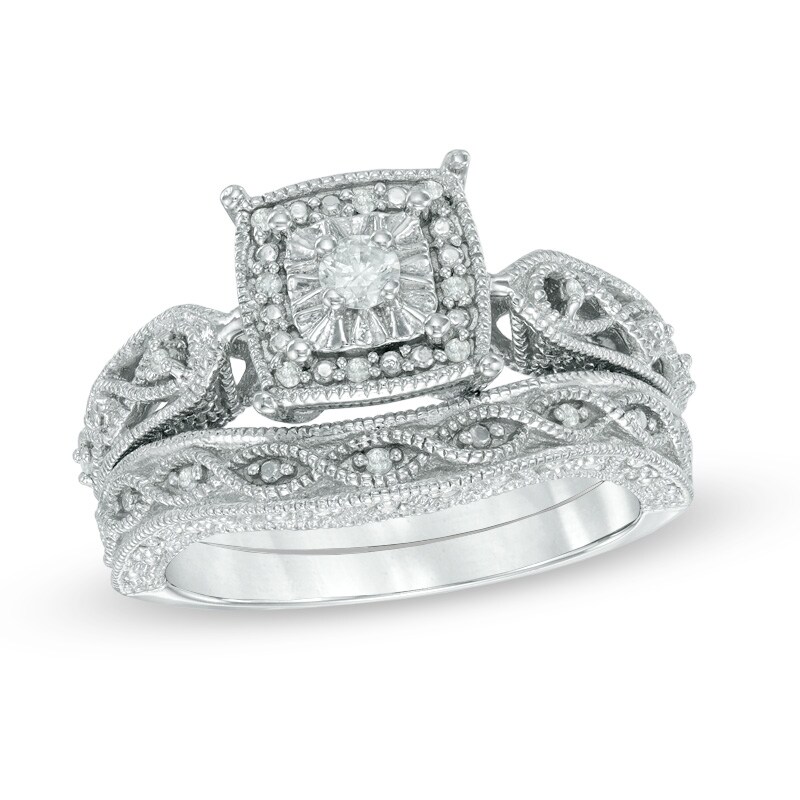 Main Image 1 of 0.20 CT. T.W. Diamond Cascading Bridal Set in Sterling Silver
