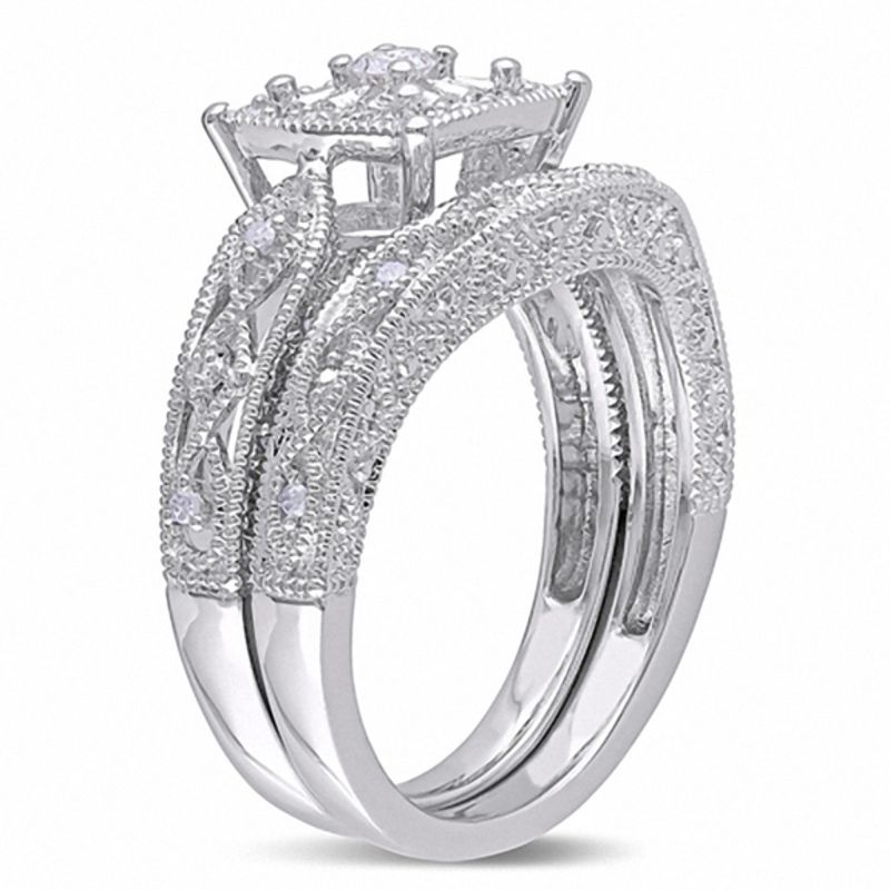 0.20 CT. T.W. Diamond Cascading Bridal Set Sterling Silver
