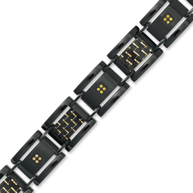 0.10 CT. T.W. Enhanced Yellow Diamond and Carbon fibre Bracelet in Black IP Stainless Steel - 8.5"