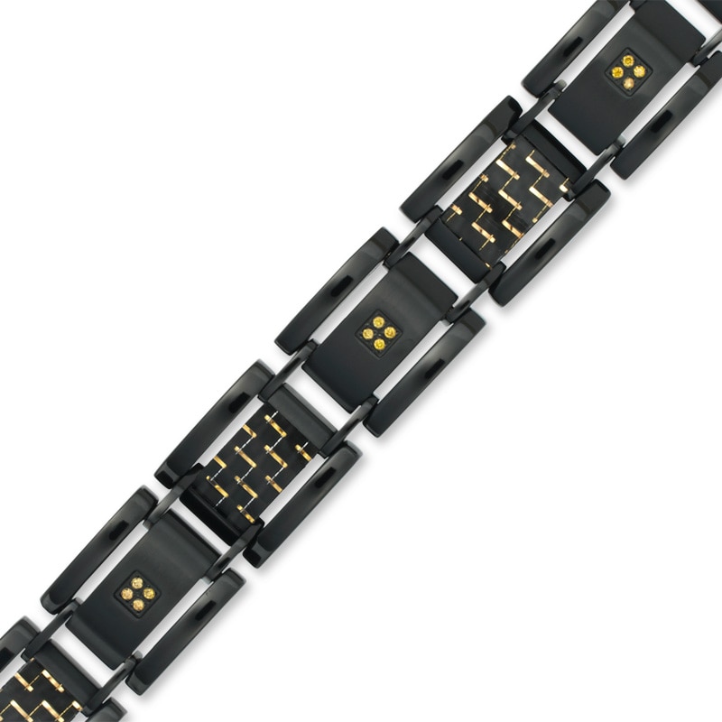 0.10 CT. T.W. Enhanced Yellow Diamond and Carbon fibre Bracelet in Black IP Stainless Steel - 8.5"