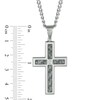 Men's Diamond Accent and Grey Carbon fibre Stacked Cross Pendant in Stainless Steel - 24"