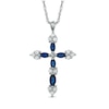 Thumbnail Image 0 of Marquise-Cut Lab-Created Blue and White Sapphire Cross Pendant in Sterling Silver