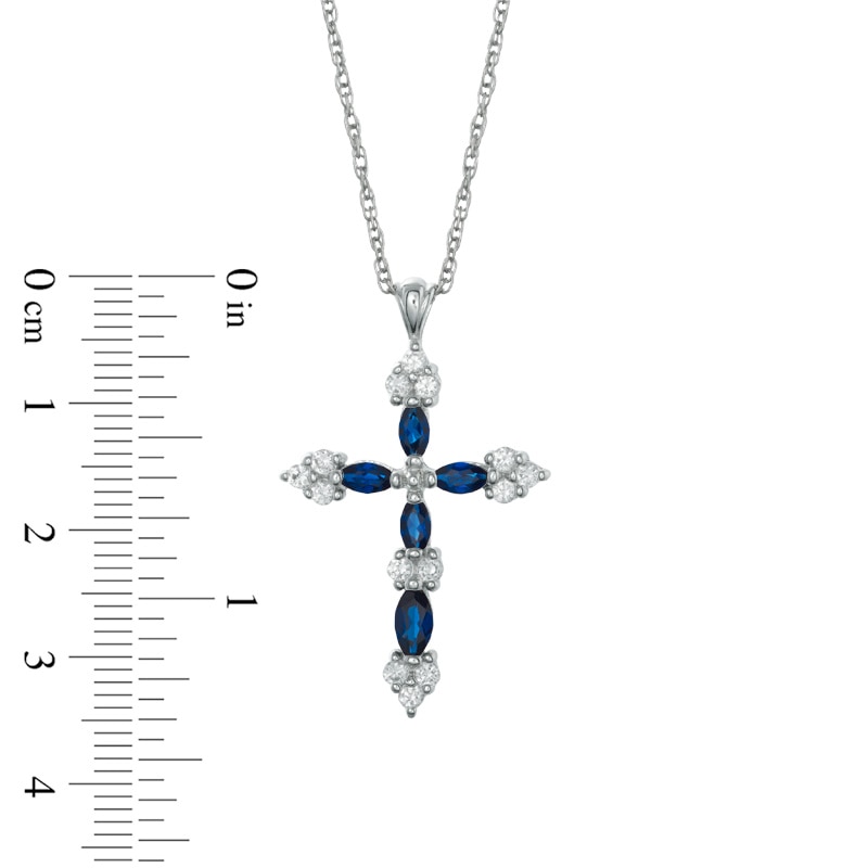 Marquise-Cut Lab-Created Blue and White Sapphire Cross Pendant in Sterling Silver