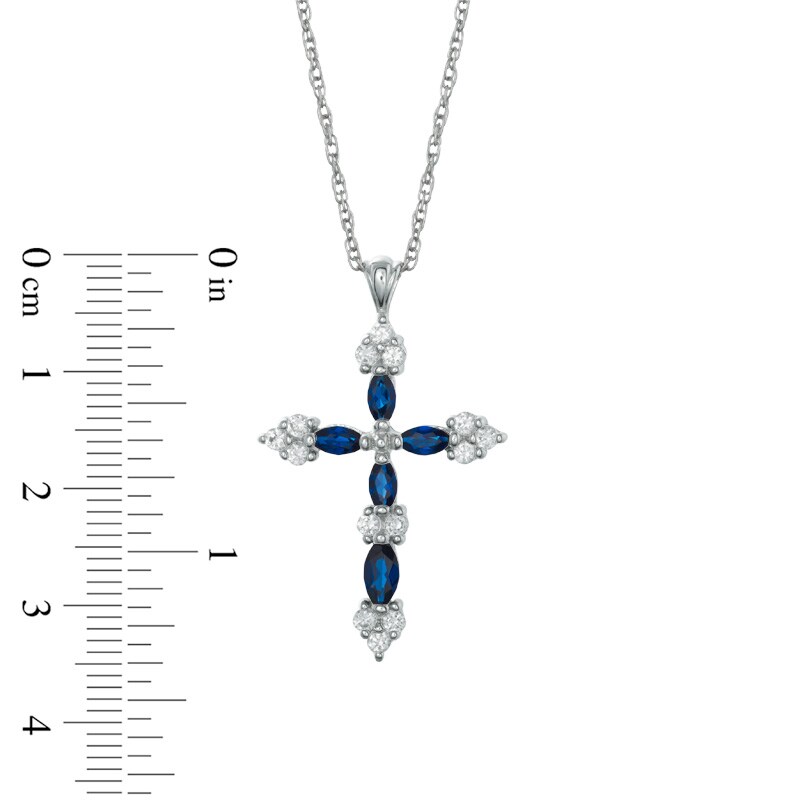 Marquise-Cut Lab-Created Blue and White Sapphire Cross Pendant in Sterling Silver