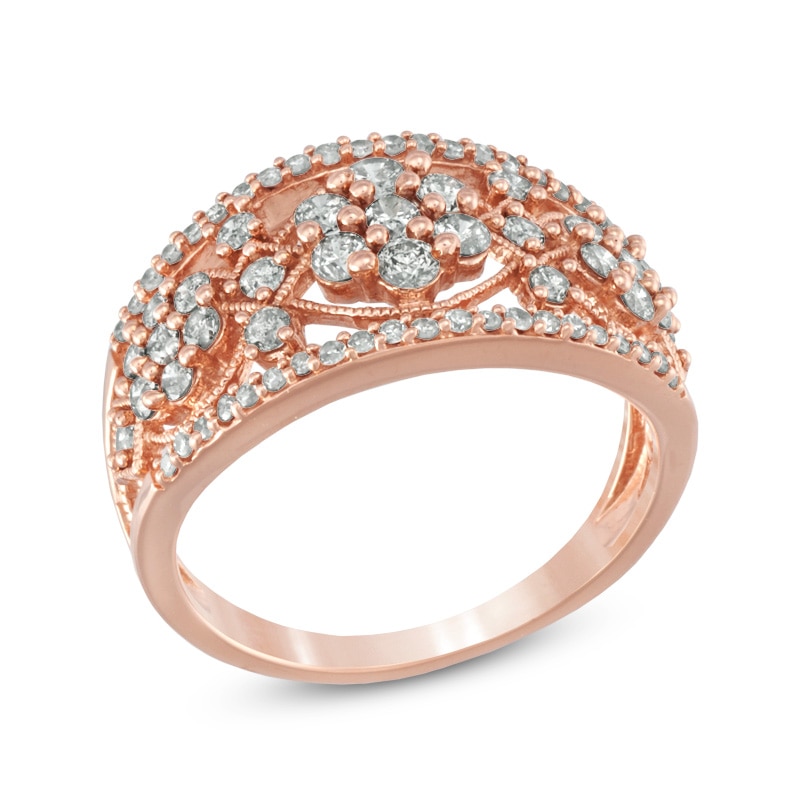 1.00 CT. T.W. Diamond Flower Cluster Vintage-Style Ring in 10K Rose Gold