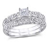 0.33 CT. T.W. Princess-Cut Diamond Vintage-Style Bridal Set in 10K White Gold