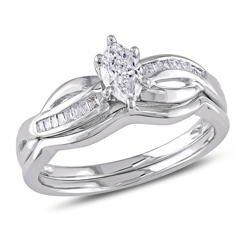 Main Image 1 of 0.49 CT. T.W. Marquise Diamond Bridal Set in 14K White Gold