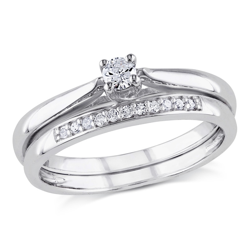 Main Image 1 of 0.15 CT. T.W. Diamond Bridal Set in Sterling Silver
