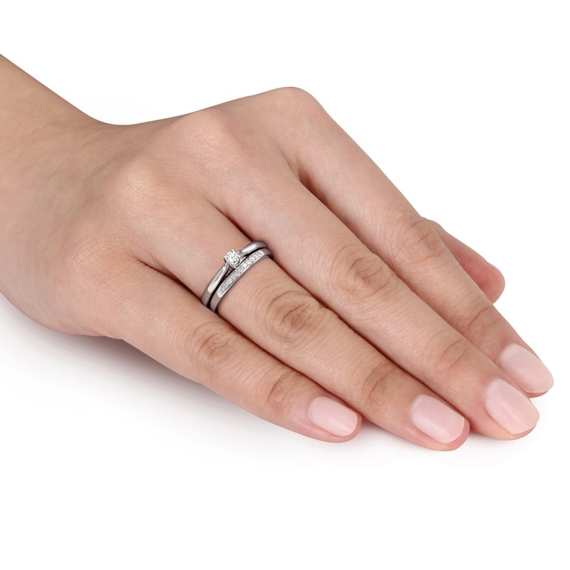 Main Image 3 of 0.15 CT. T.W. Diamond Bridal Set in Sterling Silver
