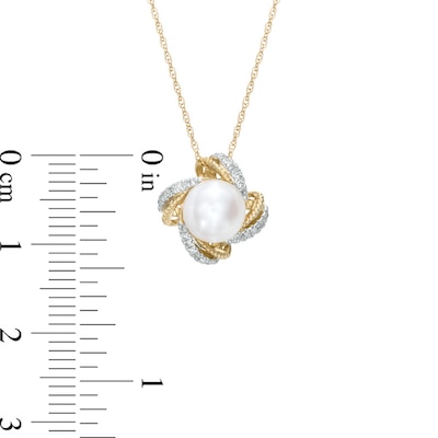 7.0mm Freshwater Cultured Pearl and Diamond Accent Swirl Pendant in 10K Gold