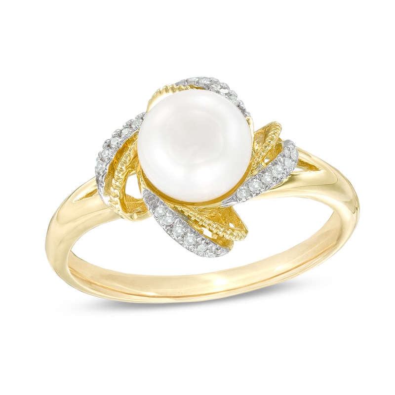 7.0mm Cultured Freshwater Pearl and Diamond Accent Ring in 10K Gold|Peoples Jewellers