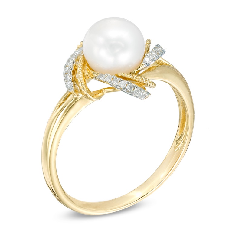 7.0mm Cultured Freshwater Pearl and Diamond Accent Ring in 10K Gold