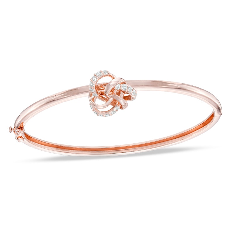 Lab-Created White Sapphire Knot Bangle in Sterling Silver with 18K Rose Gold Plate|Peoples Jewellers