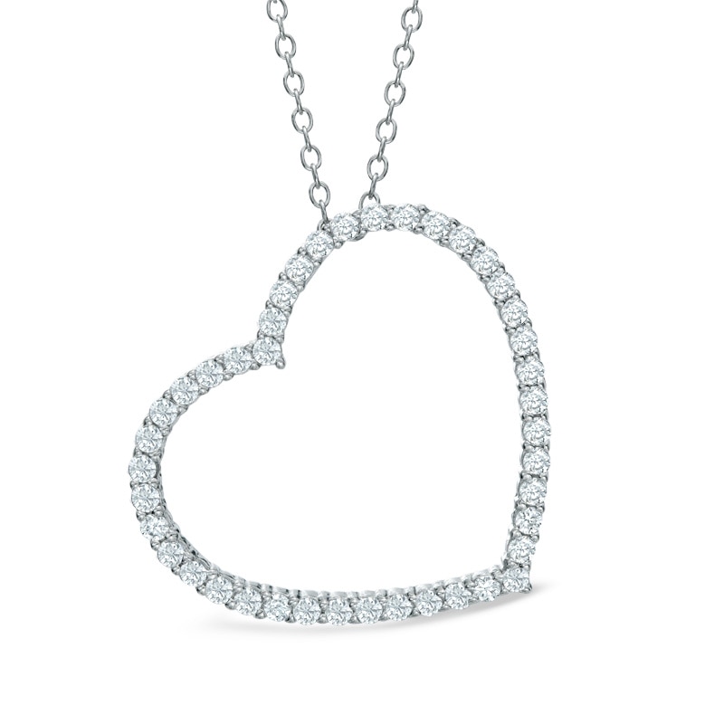 Lab-Created White Sapphire Tilted Heart Pendant in Sterling Silver