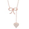 Lab-Created White Sapphire Bow Heart Lariat-Style Necklace in Sterling Silver with 18K Rose Gold Plate - 18.5"