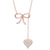 Thumbnail Image 0 of Lab-Created White Sapphire Bow Heart Lariat-Style Necklace in Sterling Silver with 18K Rose Gold Plate - 18.5"