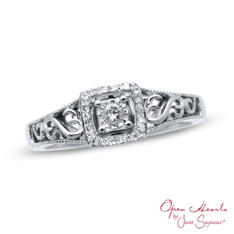 Main Image 1 of Open Hearts by Jane Seymour™ 0.10 CT. T.W. Diamond Square Frame Ring in Sterling Silver