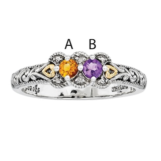 Mother's Simulated Birthstone and Diamond Accent Ring in Sterling Silver and 14K Gold ( Stones