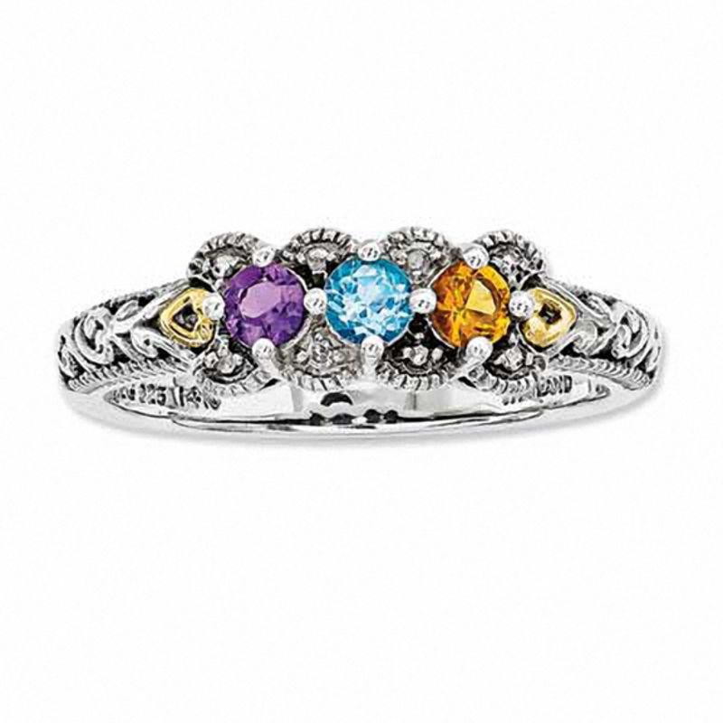 Mother's Simulated Birthstone and Diamond Accent Ring in Sterling Silver and 14K Gold (3 Stones)