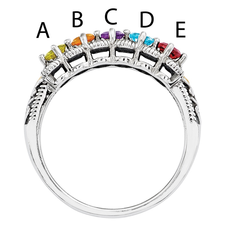 Main Image 3 of Mother's Simulated Birthstone and Diamond Accent Ring in Sterling Silver and 14K Gold (5 Stones)