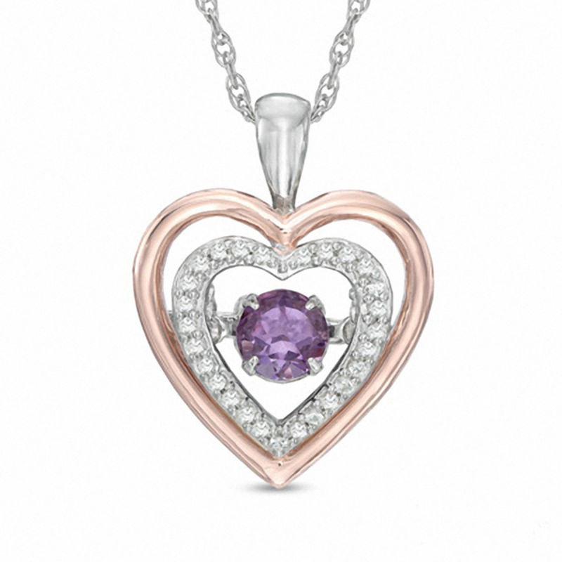 Unstoppable Loveâ¢ Amethyst and Lab-Created White Sapphire Heart Pendant in Sterling Silver and 14K Rose Gold Plate
