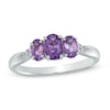 Oval Amethyst and Lab-Created White Sapphire Three Stone Ring in 10K White Gold