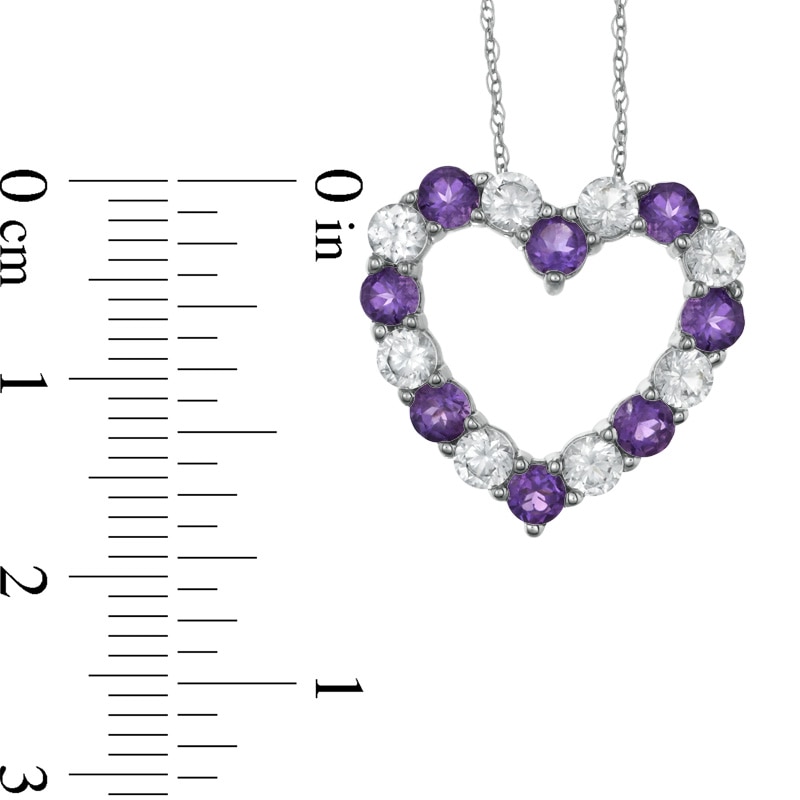 Main Image 2 of Amethyst and Lab-Created White Sapphire Heart Pendant in 10K White Gold