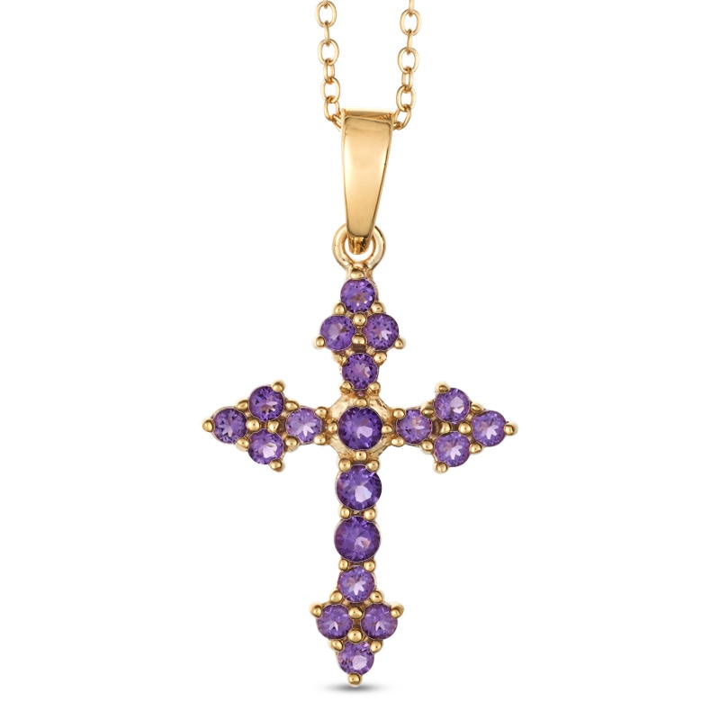 Main Image 1 of Amethyst Cross Pendant in Sterling Silver and 18K Gold Plate