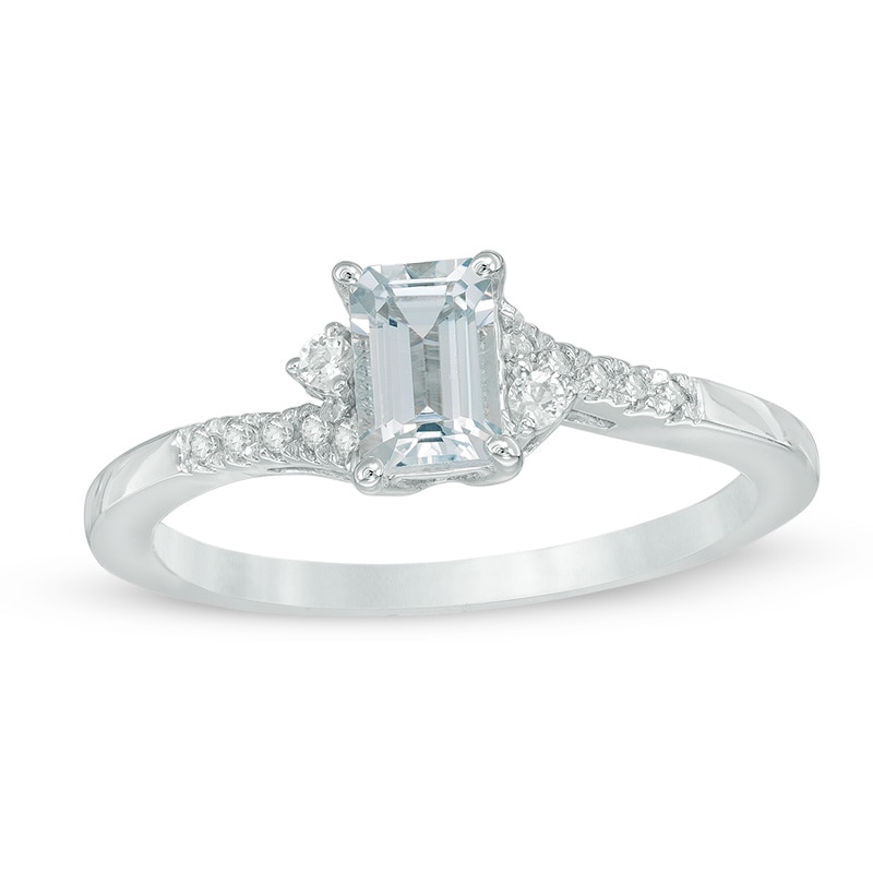 Emerald-Cut Aquamarine, White Topaz and Diamond Accent Ring in 10K White Gold