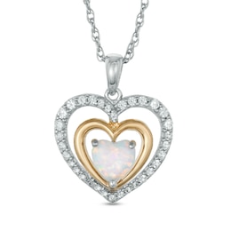6.0mm Heart-Shaped Lab-Created Opal and White Sapphire Heart Pendant in Sterling Silver with 14K Gold Plate