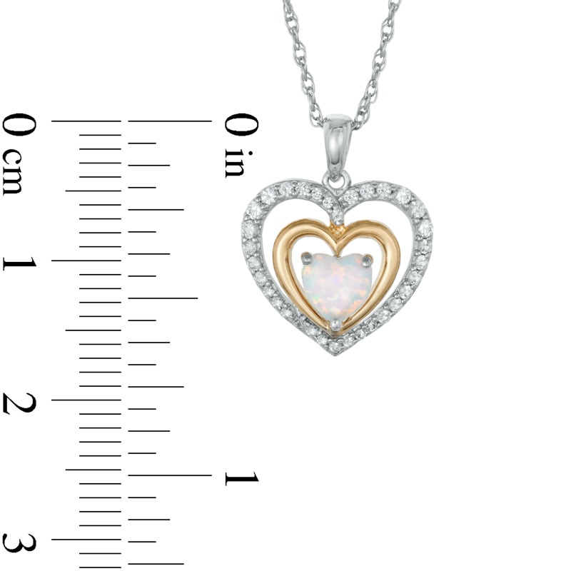Main Image 2 of 6.0mm Heart-Shaped Lab-Created Opal and White Lab-Created Sapphire Heart Pendant in Sterling Silver with 14K Gold Plate
