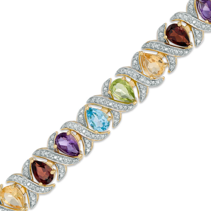 Multi-Gemstone and Diamond Accent Bracelet in Sterling Silver with 18K Gold Plate - 7.5"|Peoples Jewellers