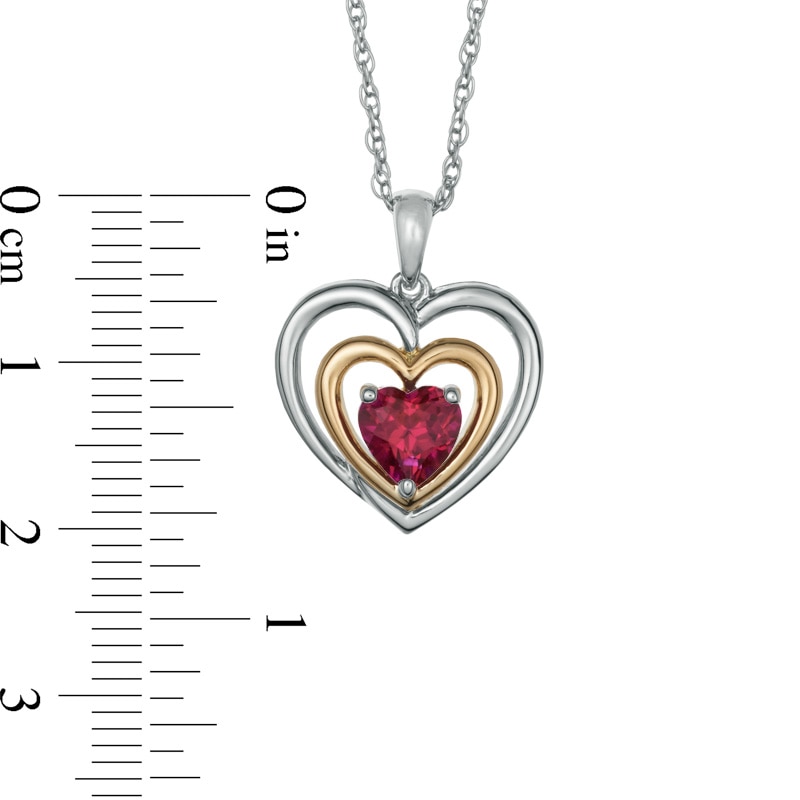 Main Image 2 of 6.0mm Heart-Shaped Lab-Created Ruby Heart Pendant in Sterling Silver and 14K Gold Plate