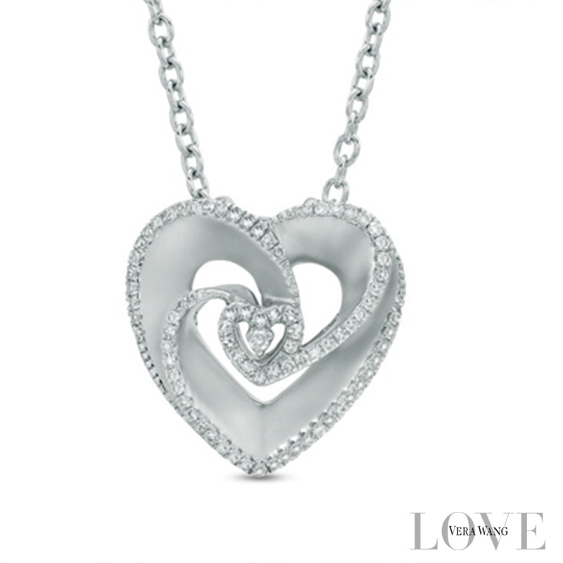 Vera Wang Love Collection 0.19 CT. T.W. Diamond Rose Inspired Heart Pendant in Sterling Silver