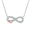 Thumbnail Image 0 of Lab-Created White Sapphire Infinity with Heart Necklace in Sterling Silver and 14K Rose Gold Plate - 16.5"