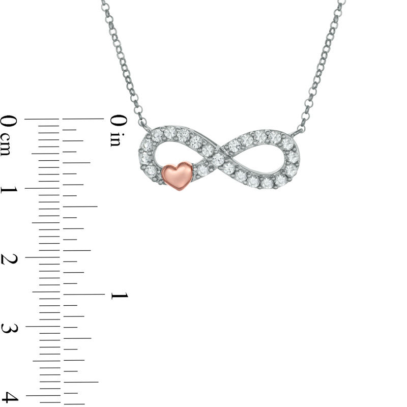 Main Image 2 of Lab-Created White Sapphire Infinity with Heart Necklace in Sterling Silver and 14K Rose Gold Plate - 16.5"