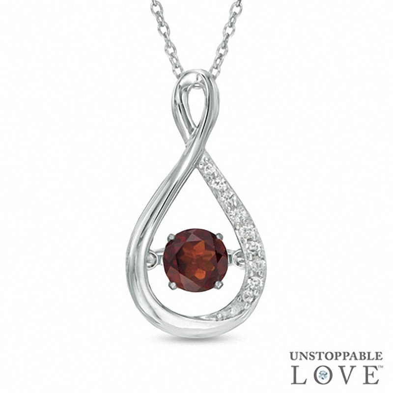 Main Image 1 of Unstoppable Love™ 5.0mm Garnet and Lab-Created White Sapphire Infinity Pendant in Sterling Silver