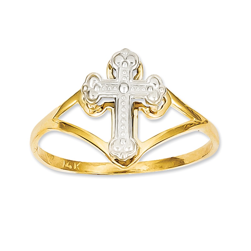 Flare Cross Ring in 14K Two-Tone Gold