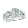 0.95 CT. T.W. Certified Canadian Diamond Frame Three Stone Engagement Ring in 14K White Gold (I/I2)