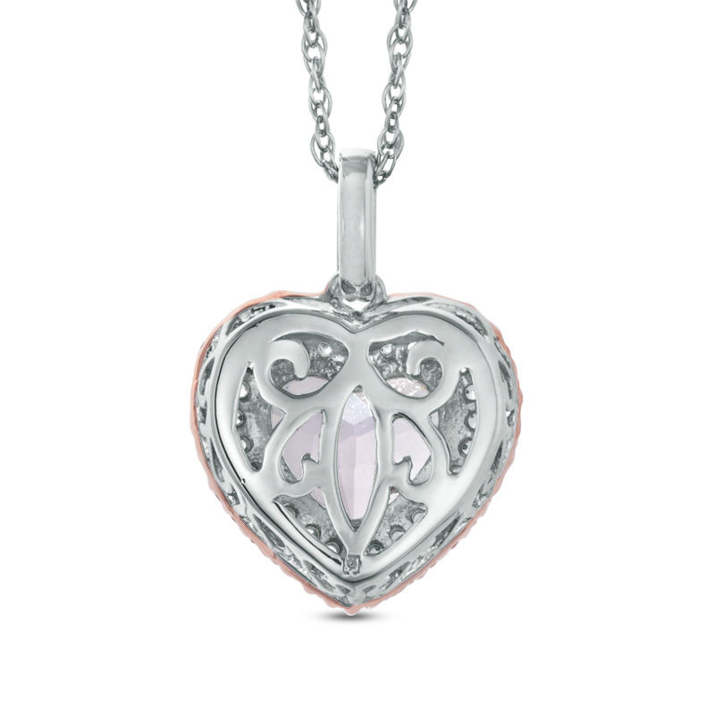 Main Image 2 of Rose de France Amethyst and Lab-Created White Sapphire Heart Pendant in Sterling Silver with 14K Rose Gold Plate