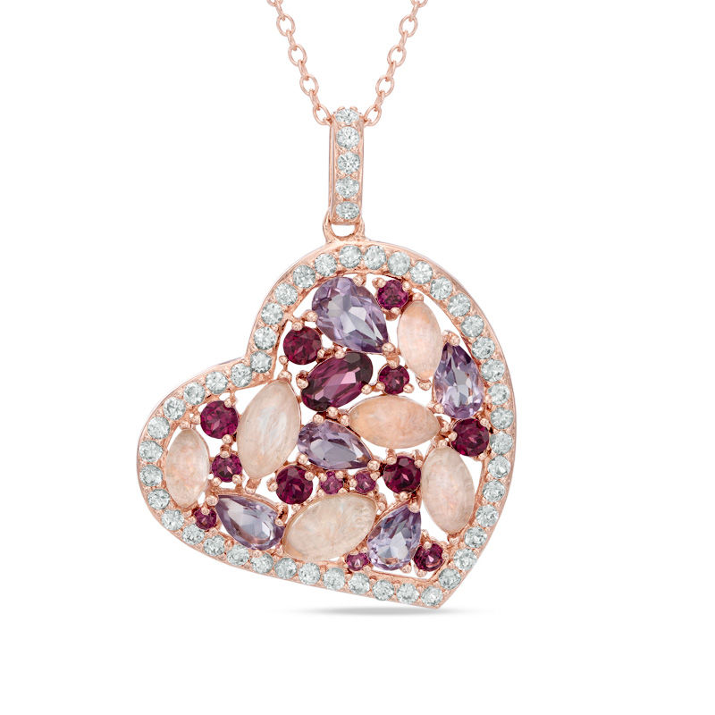 Multi-Gemstone and Lab-Created White Sapphire Heart Pendant in Sterling Silver with 18K Rose Gold Plate|Peoples Jewellers