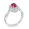 Oval Lab-Created Ruby and White Sapphire Double Frame Ring in 10K White Gold