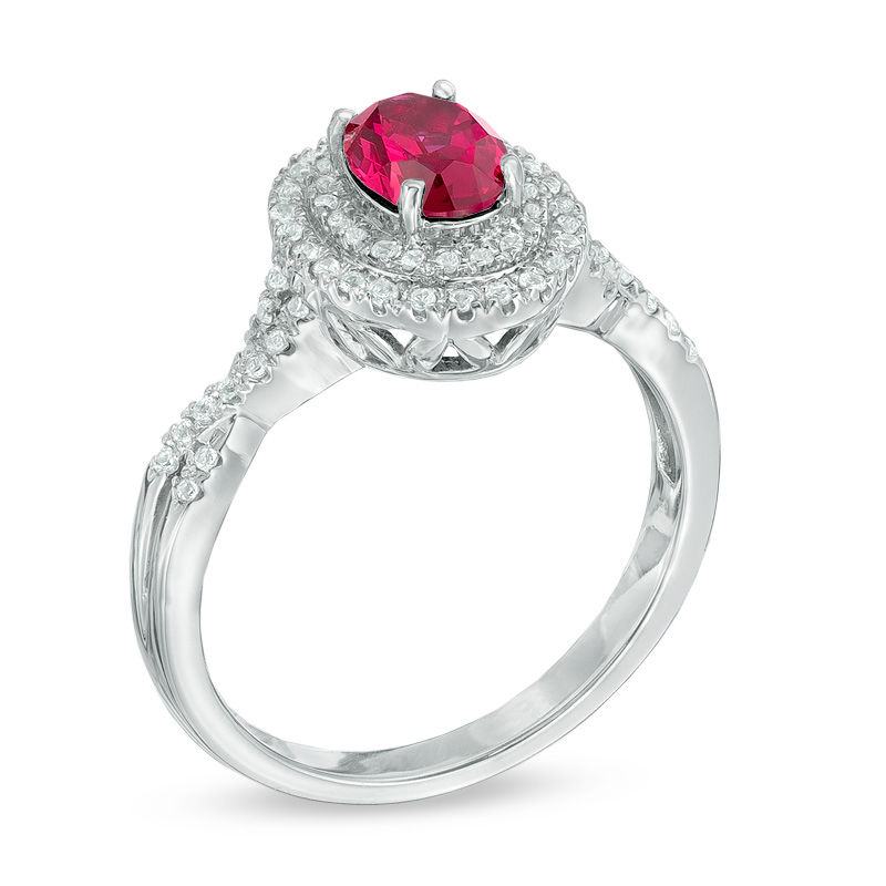 Oval Lab-Created Ruby and White Sapphire Double Frame Ring 10K Gold