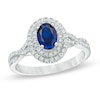 Thumbnail Image 0 of Oval Lab-Created Blue and White Sapphire Double Frame Ring in 10K White Gold