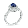 Thumbnail Image 1 of Oval Lab-Created Blue and White Sapphire Double Frame Ring in 10K White Gold