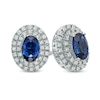 Thumbnail Image 0 of Oval Lab-Created Blue and White Sapphire Frame Stud Earrings in 10K White Gold