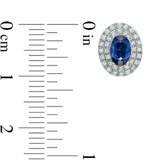 Oval Lab-Created Blue and White Sapphire Frame Stud Earrings in 10K White Gold