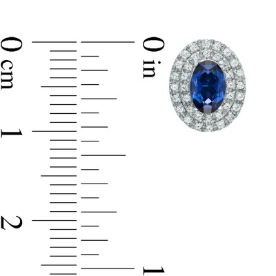 Oval Lab-Created Blue and White Sapphire Frame Stud Earrings in 10K White Gold