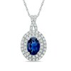 Thumbnail Image 0 of Oval Lab-Created Blue and White Sapphire Frame Pendant in 10K White Gold